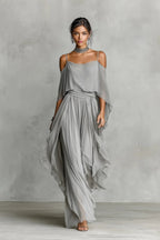 Aria | Completo Chiffon Grigio Spalle Scoperte