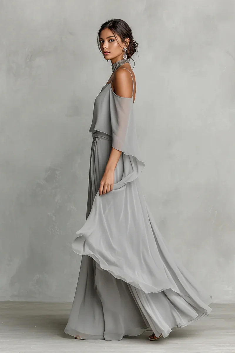 Aria | Completo Chiffon Grigio Spalle Scoperte