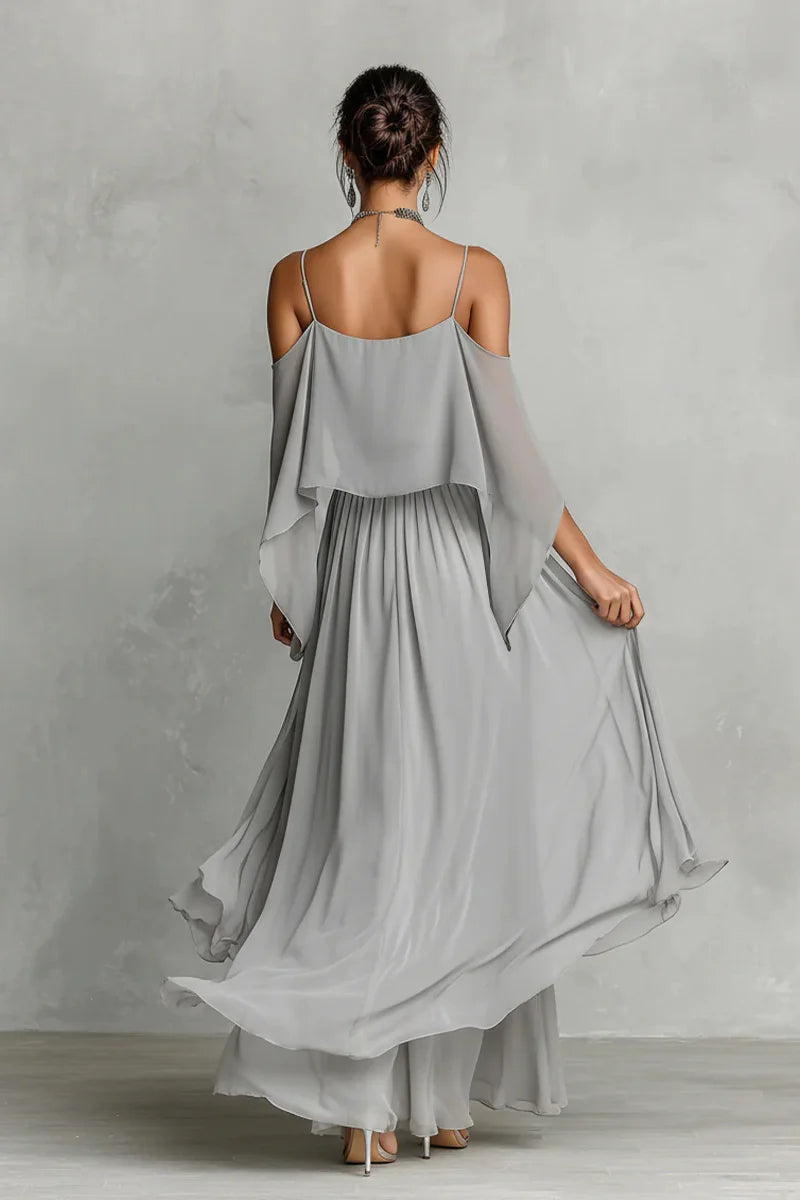 Aria | Completo Chiffon Grigio Spalle Scoperte