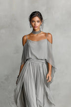 Aria | Completo Chiffon Grigio Spalle Scoperte