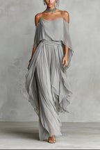 Aria | Completo Chiffon Grigio Spalle Scoperte