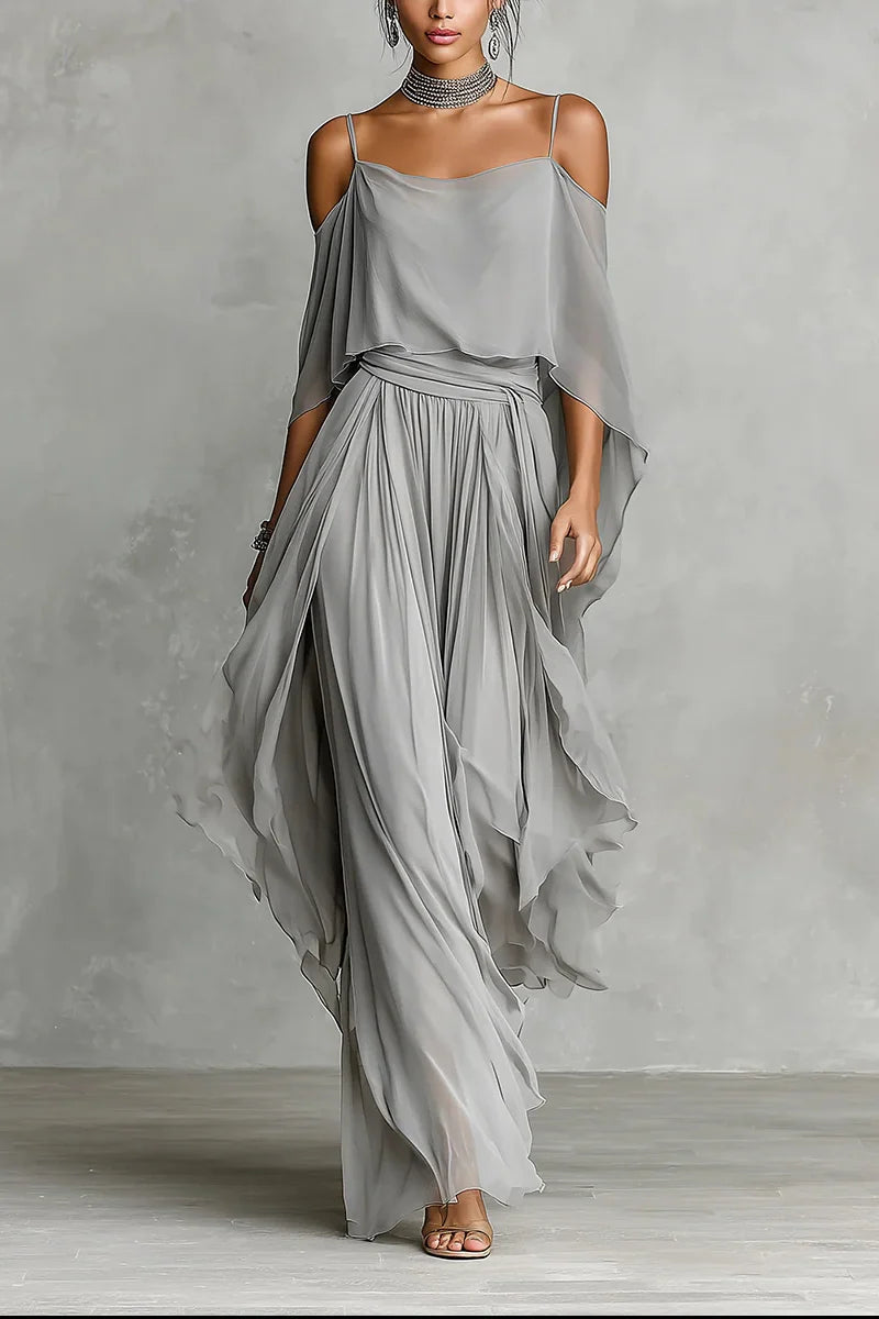 Aria | Completo Chiffon Grigio Spalle Scoperte