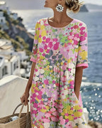 Elena | Abito Midi a Fiori, Morbido e Leggero