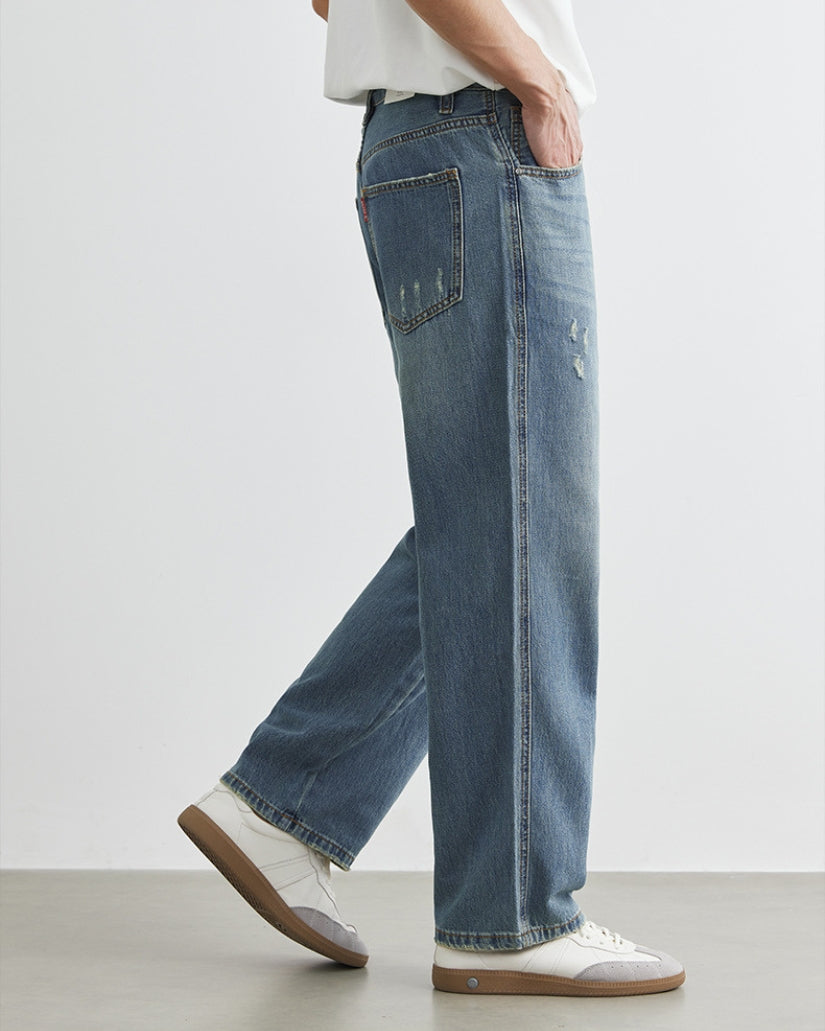 Jeans Dritti con Lavaggio Vintage