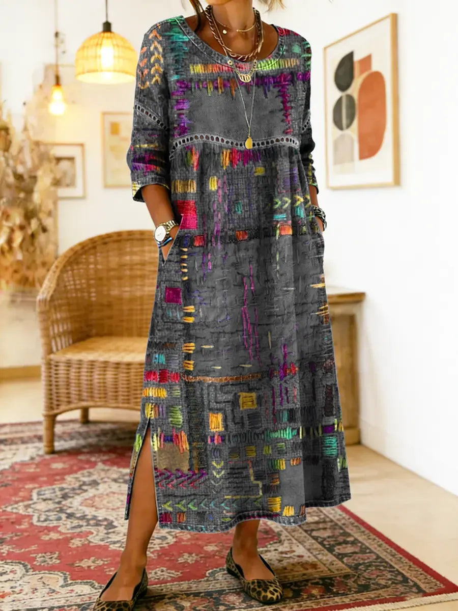 Manuela Abito in Denim con Patchwork Etnico