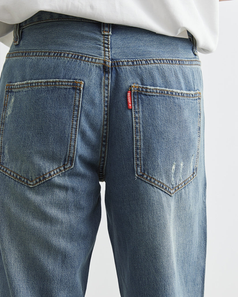 Jeans Dritti con Lavaggio Vintage