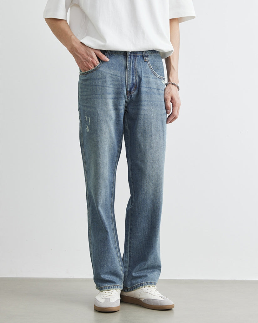 Jeans Dritti con Lavaggio Vintage