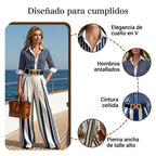 Set de dos piezas de camisa de rayas y pantalones anchos de mujer
