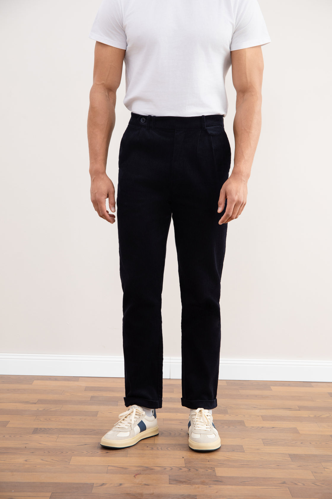 Pantaloni Dritti in Velluto a Coste Blu Navy