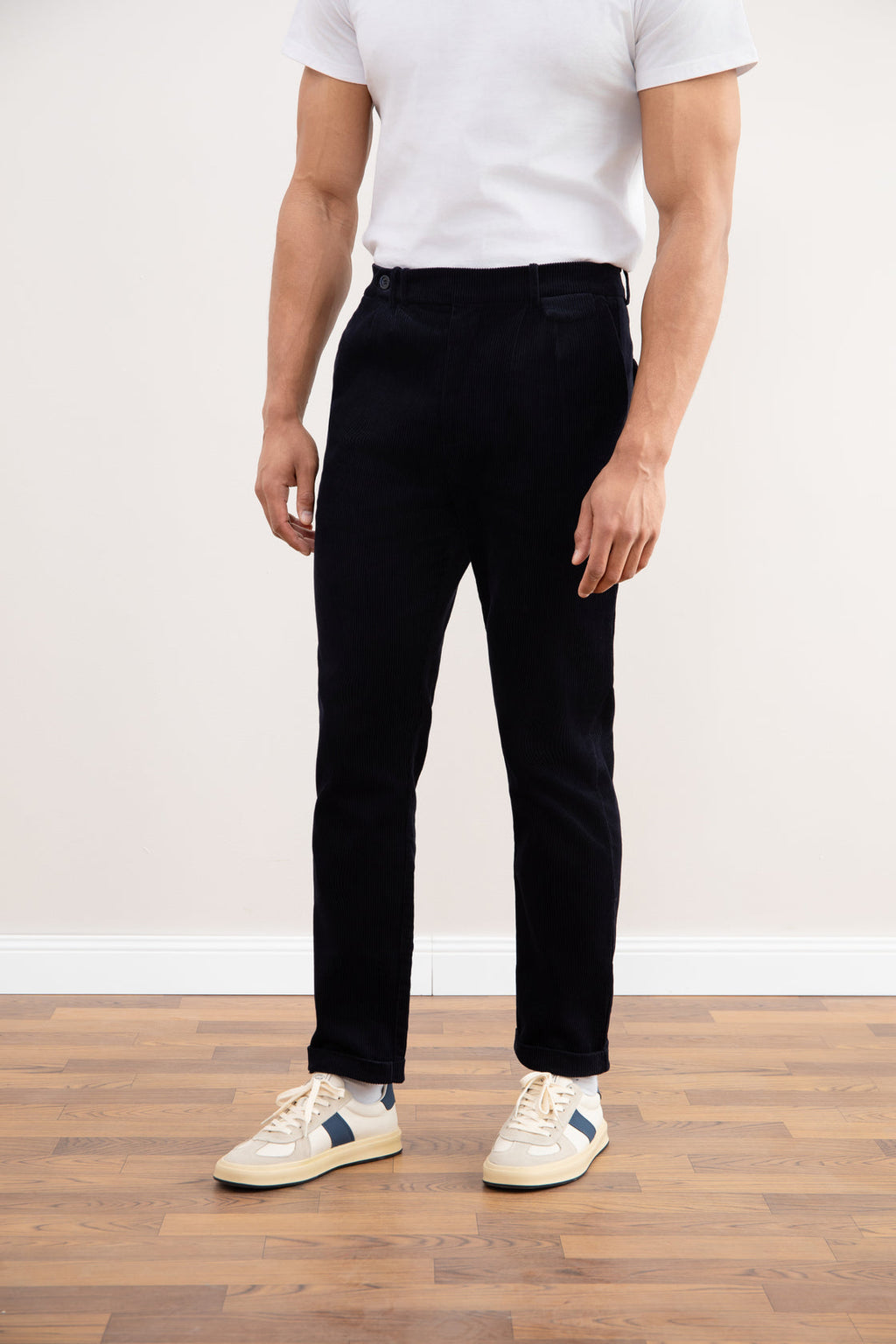 Pantaloni Dritti in Velluto a Coste Blu Navy