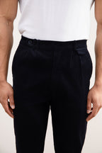 Pantaloni Dritti in Velluto a Coste Blu Navy
