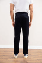 Pantaloni Dritti in Velluto a Coste Blu Navy
