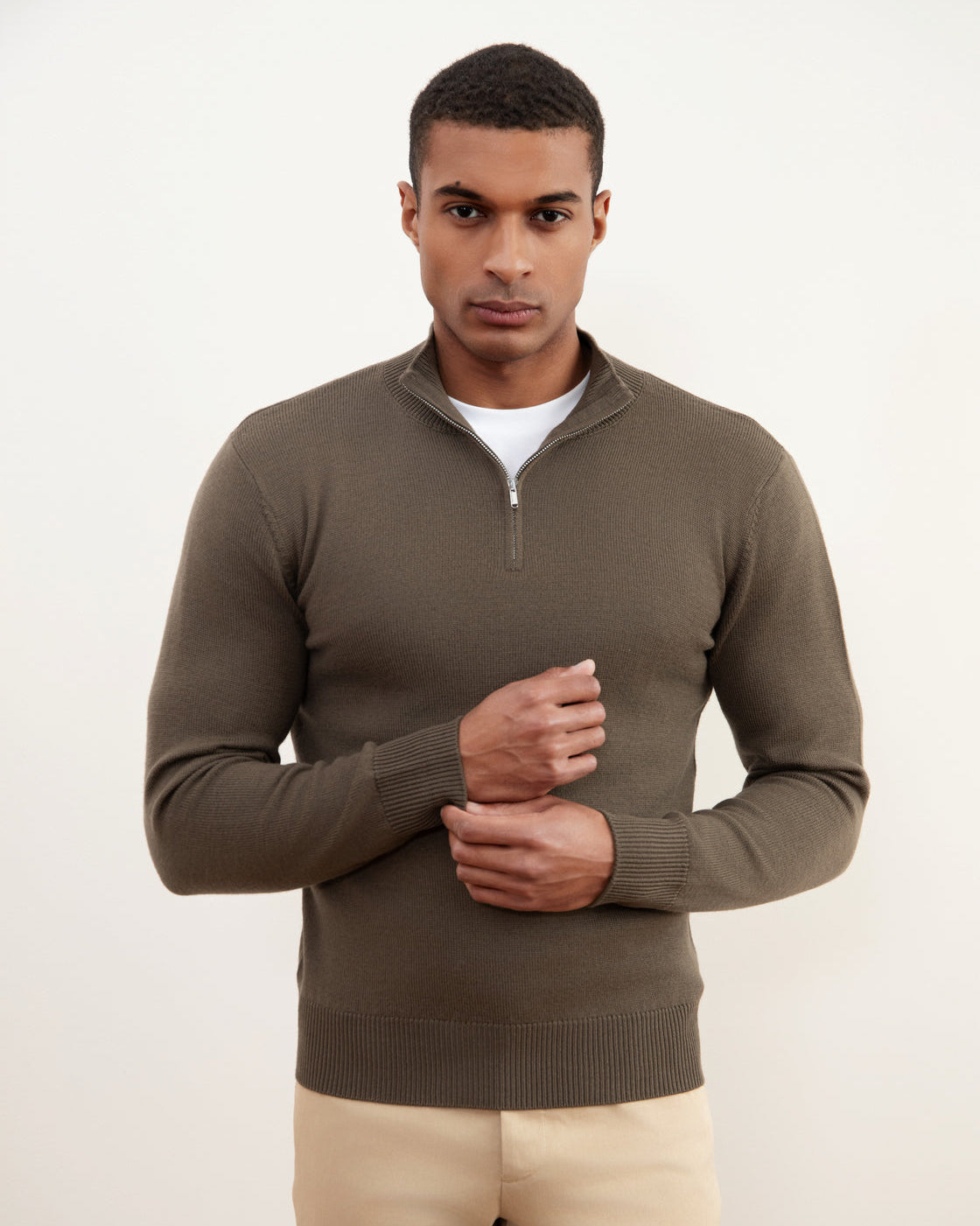 Maglione in Lana Merino con Mezza Zip