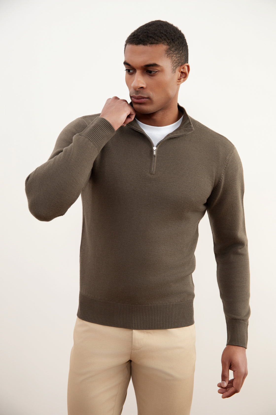 Maglione in Lana Merino con Mezza Zip