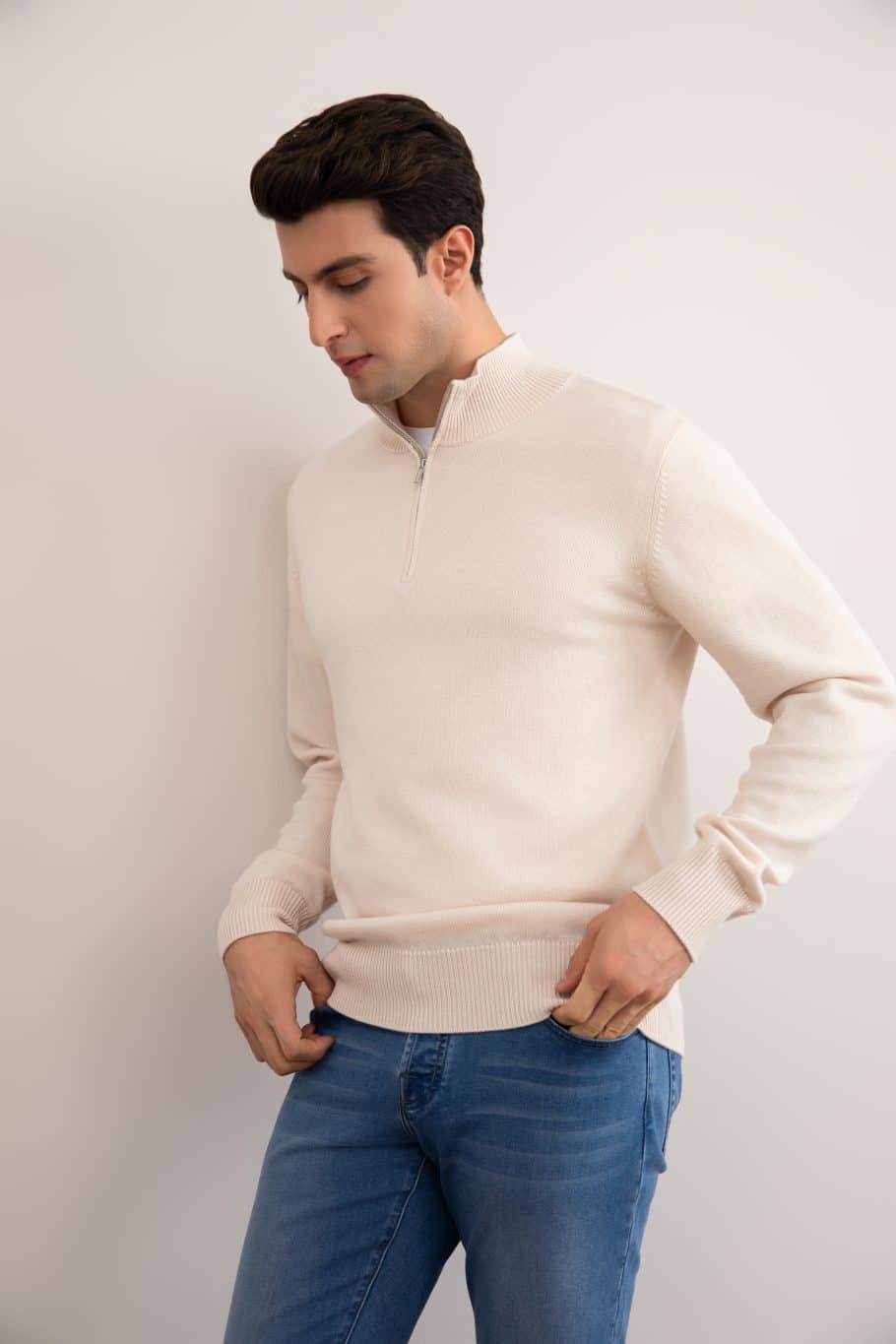 Maglione in Lana Merino con Mezza Zip