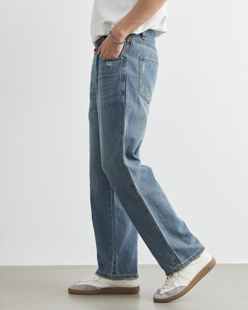 Jeans Dritti con Lavaggio Vintage