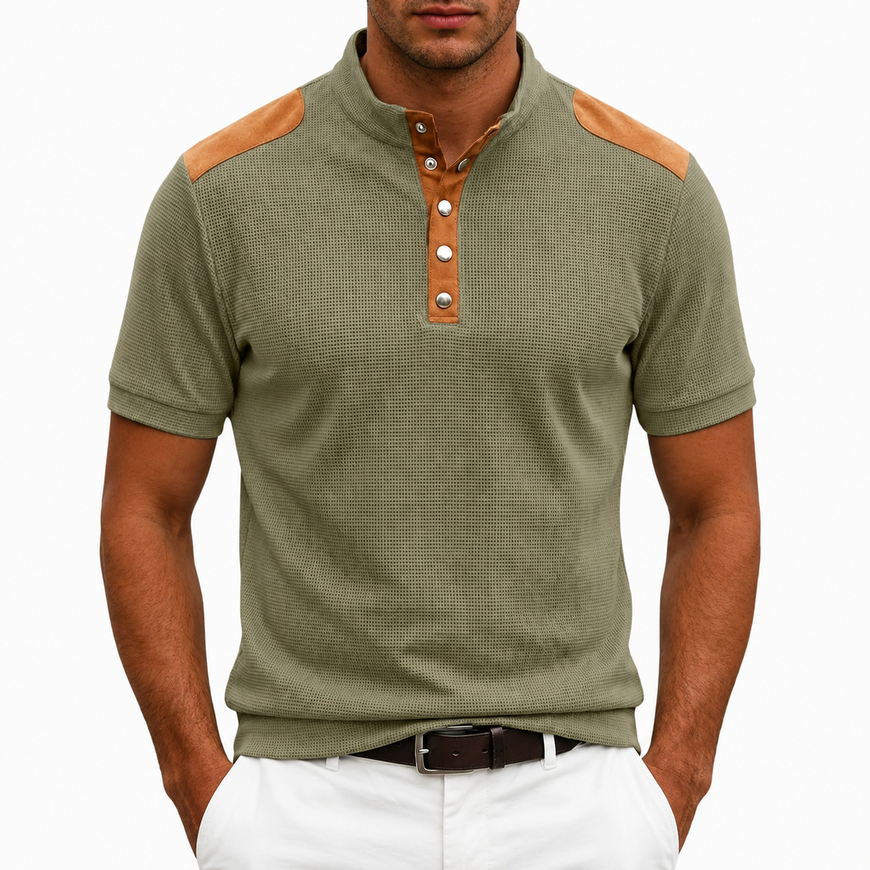 Hudson | Polo Henley Texture con Pannelli a Contrasto