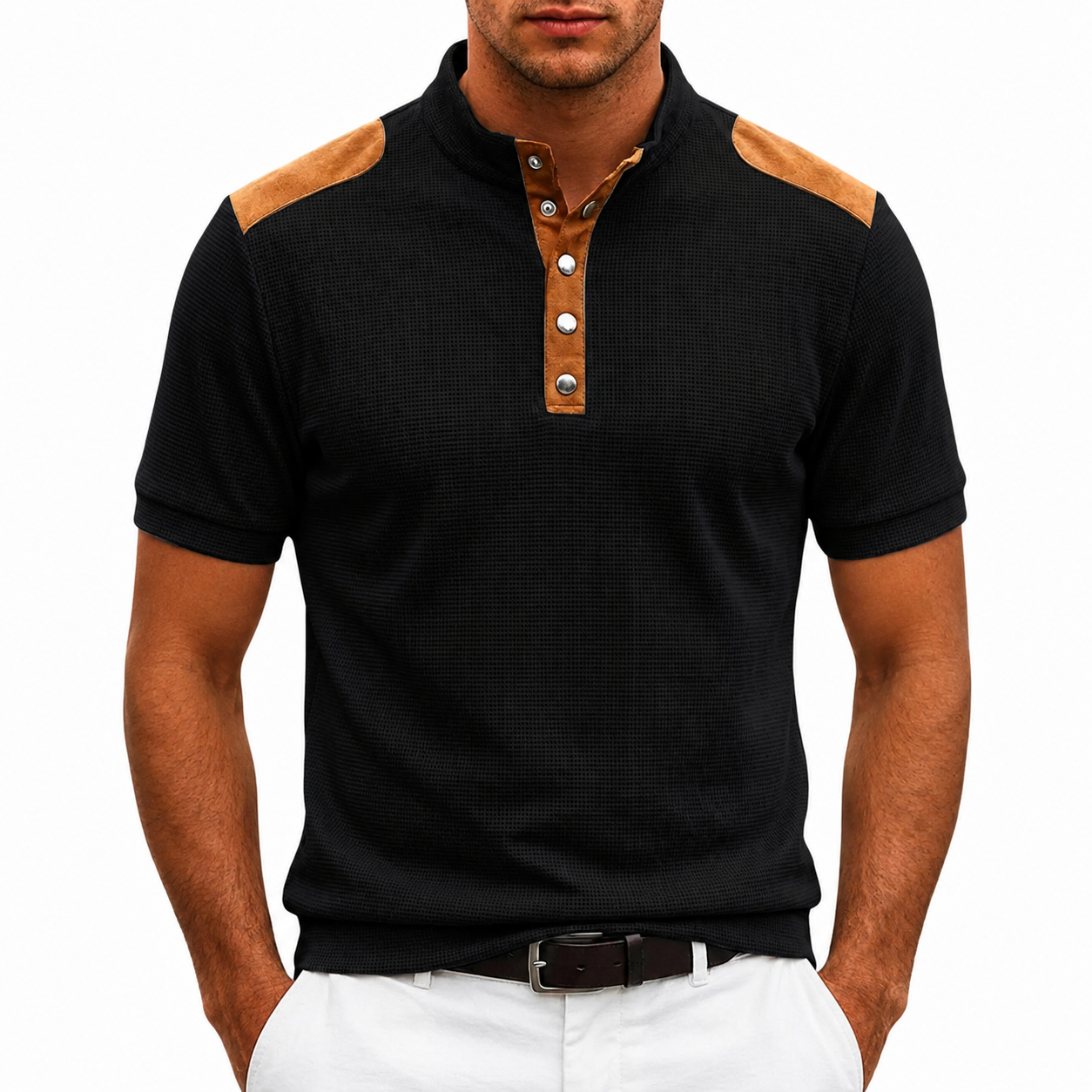 Hudson | Polo Henley Texture con Pannelli a Contrasto