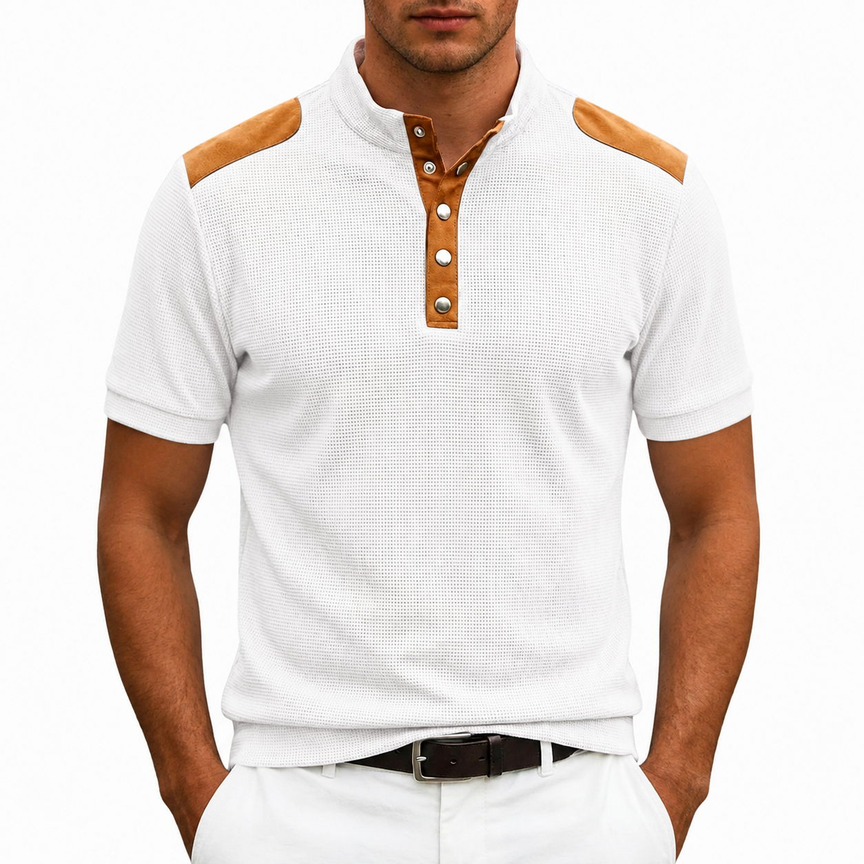 Hudson | Polo Henley Texture con Pannelli a Contrasto