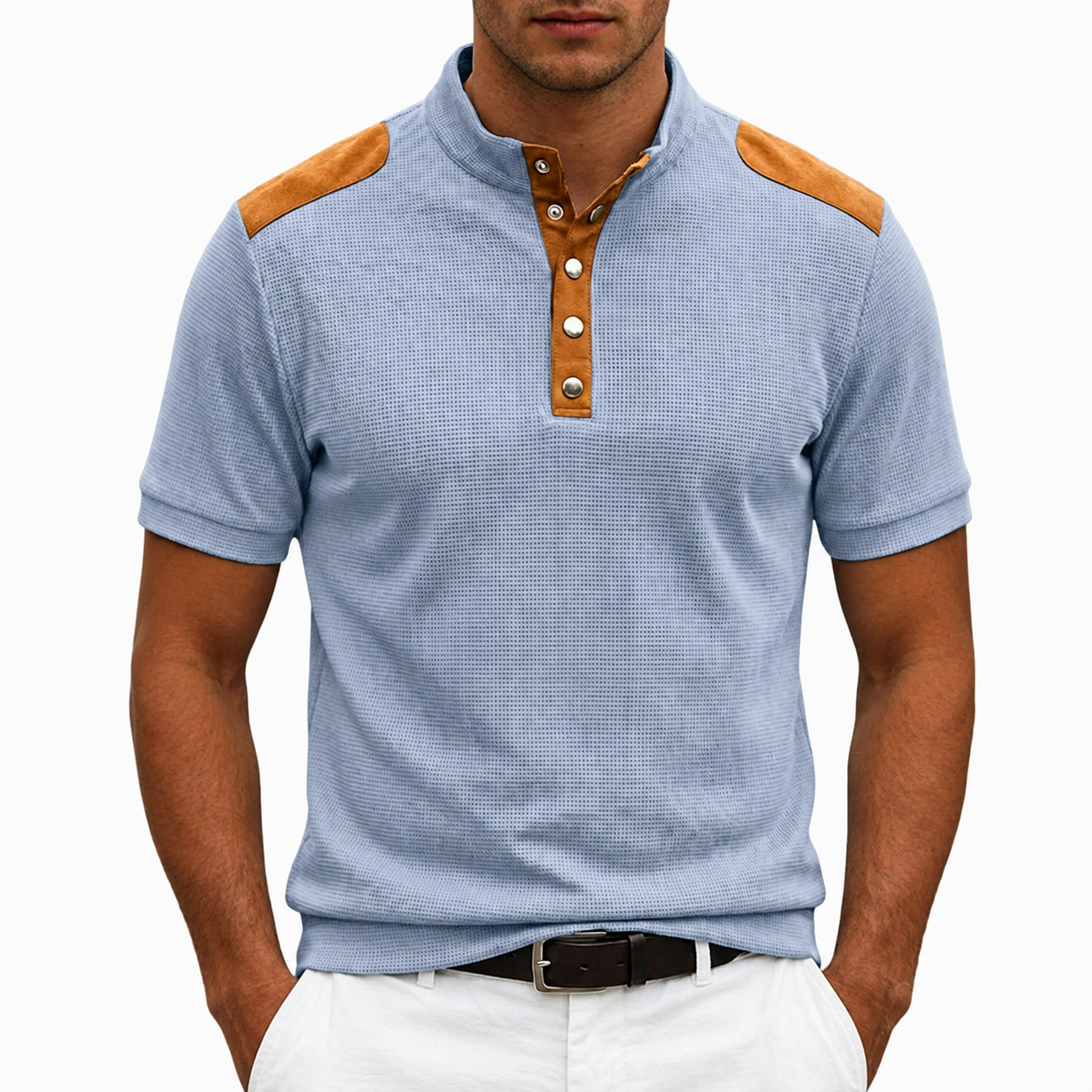 Hudson | Polo Henley Texture con Pannelli a Contrasto
