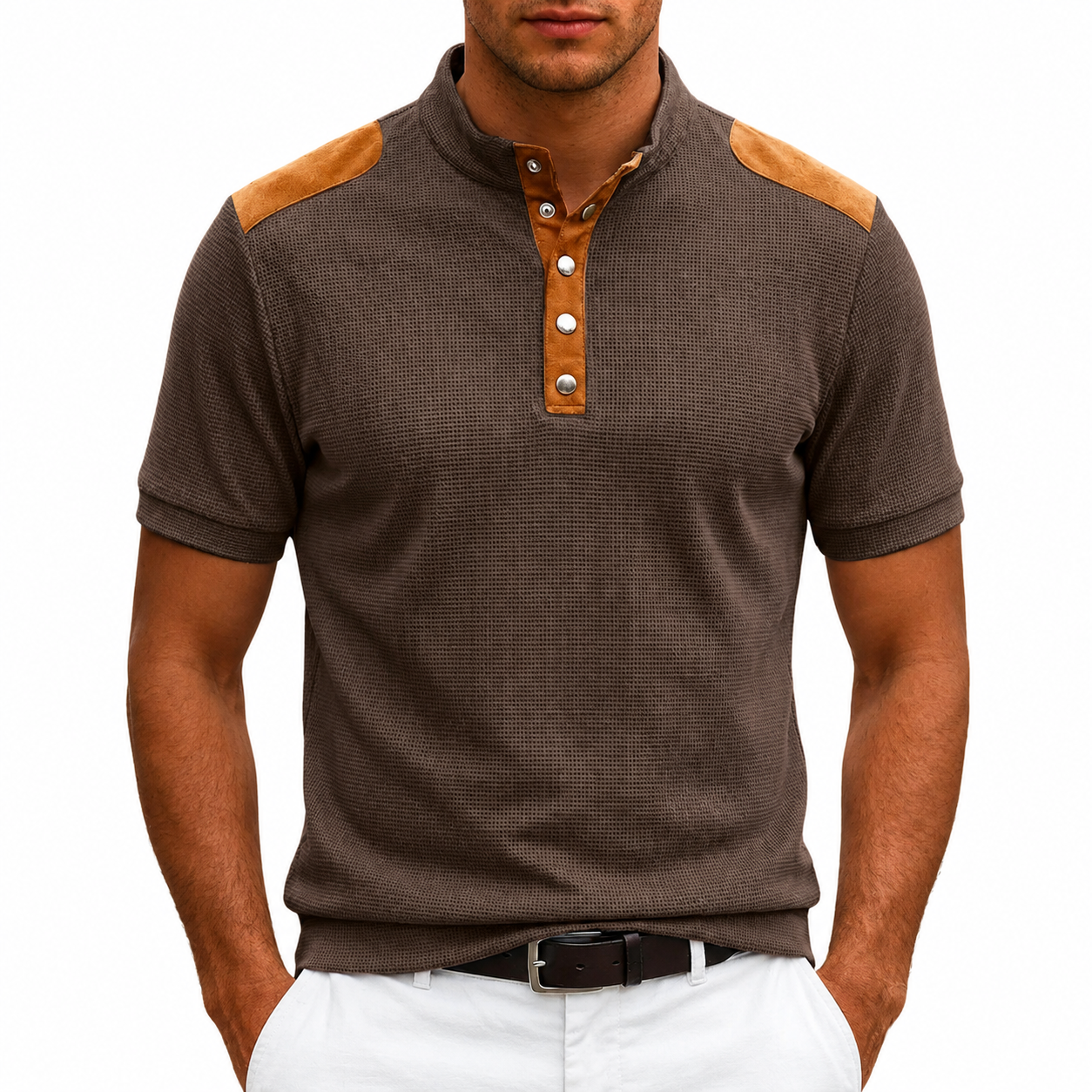 Hudson | Polo Henley Texture con Pannelli a Contrasto