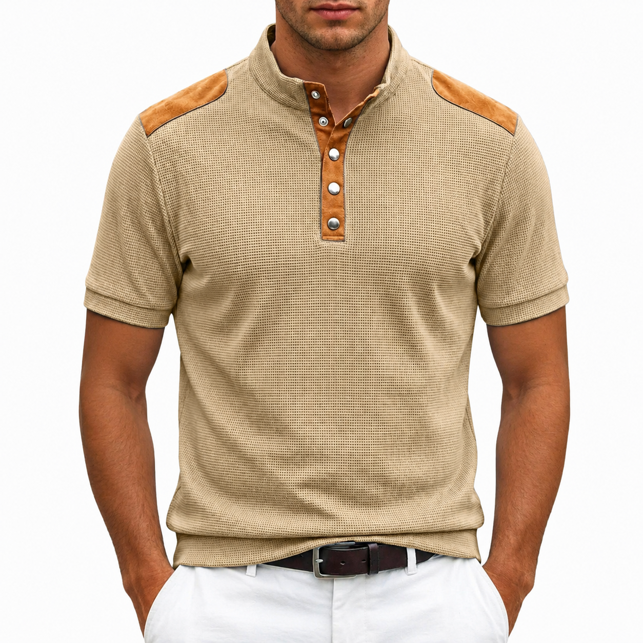 Hudson | Polo Henley Texture con Pannelli a Contrasto
