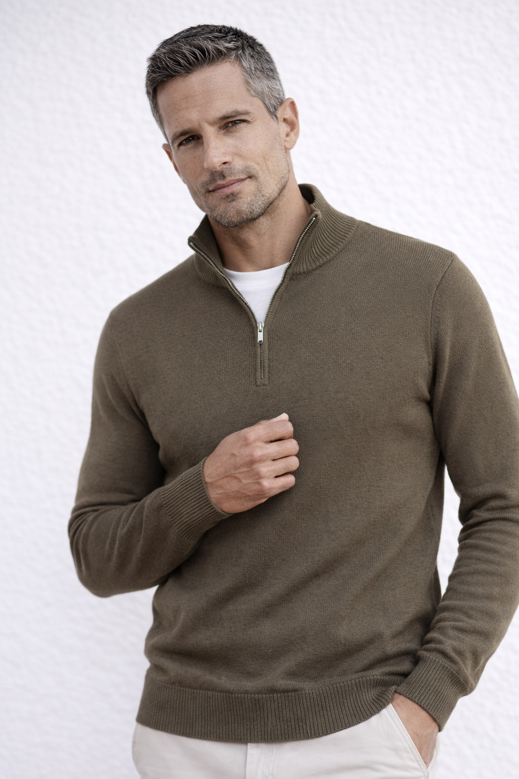 Maglione in Lana Merino con Mezza Zip