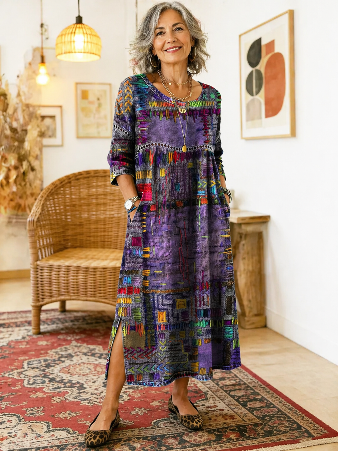 Manuela Abito in Denim con Patchwork Etnico