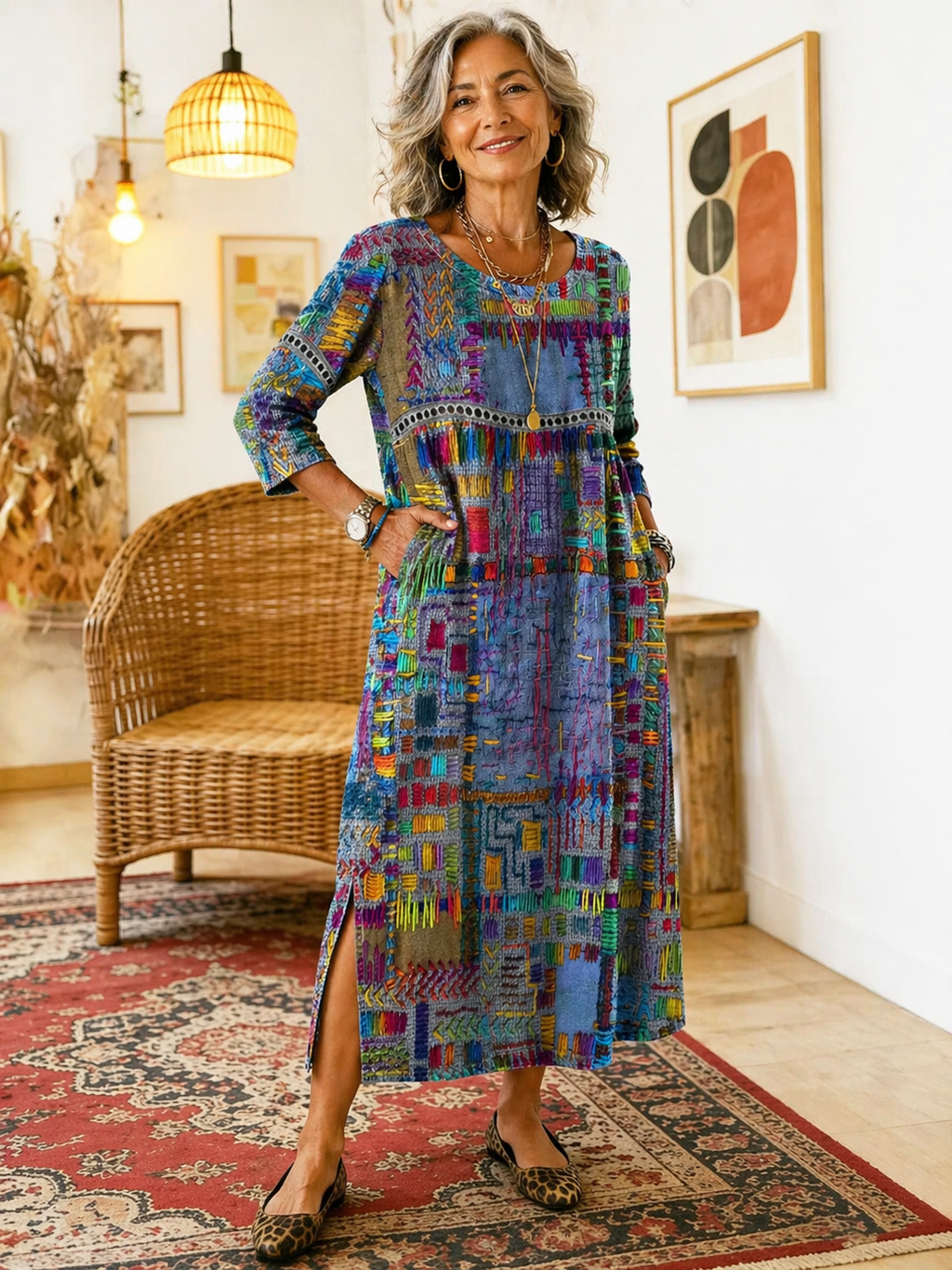 Manuela Abito in Denim con Patchwork Etnico