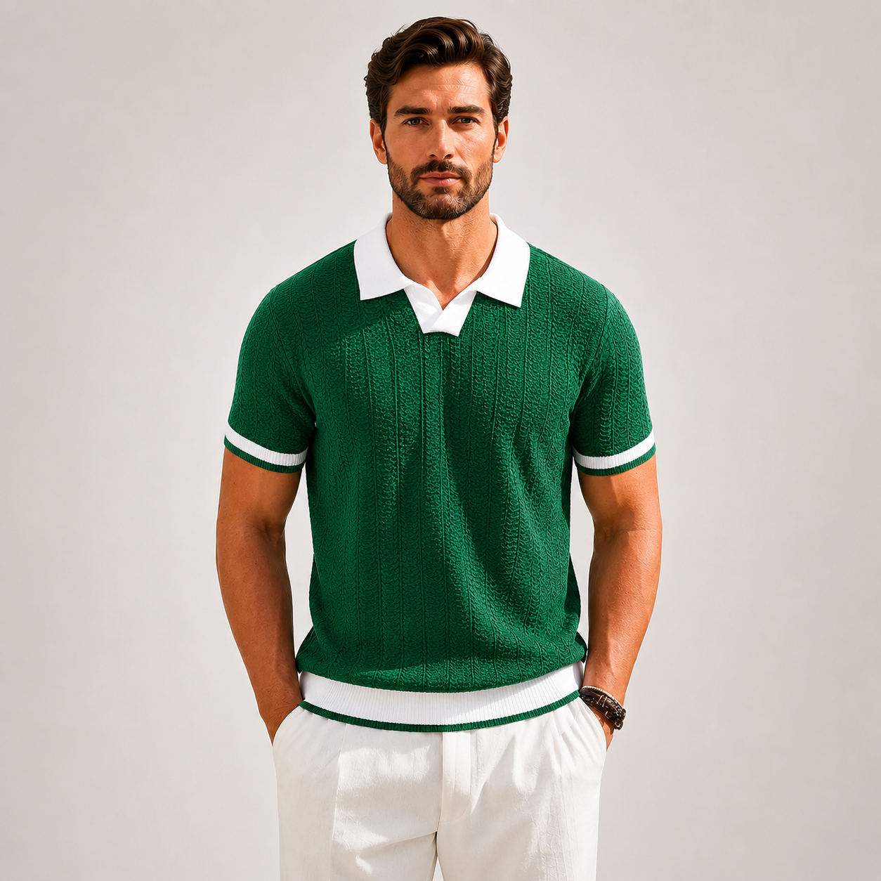 Stefano | Polo Knit Texture con Bordi a Contrasto