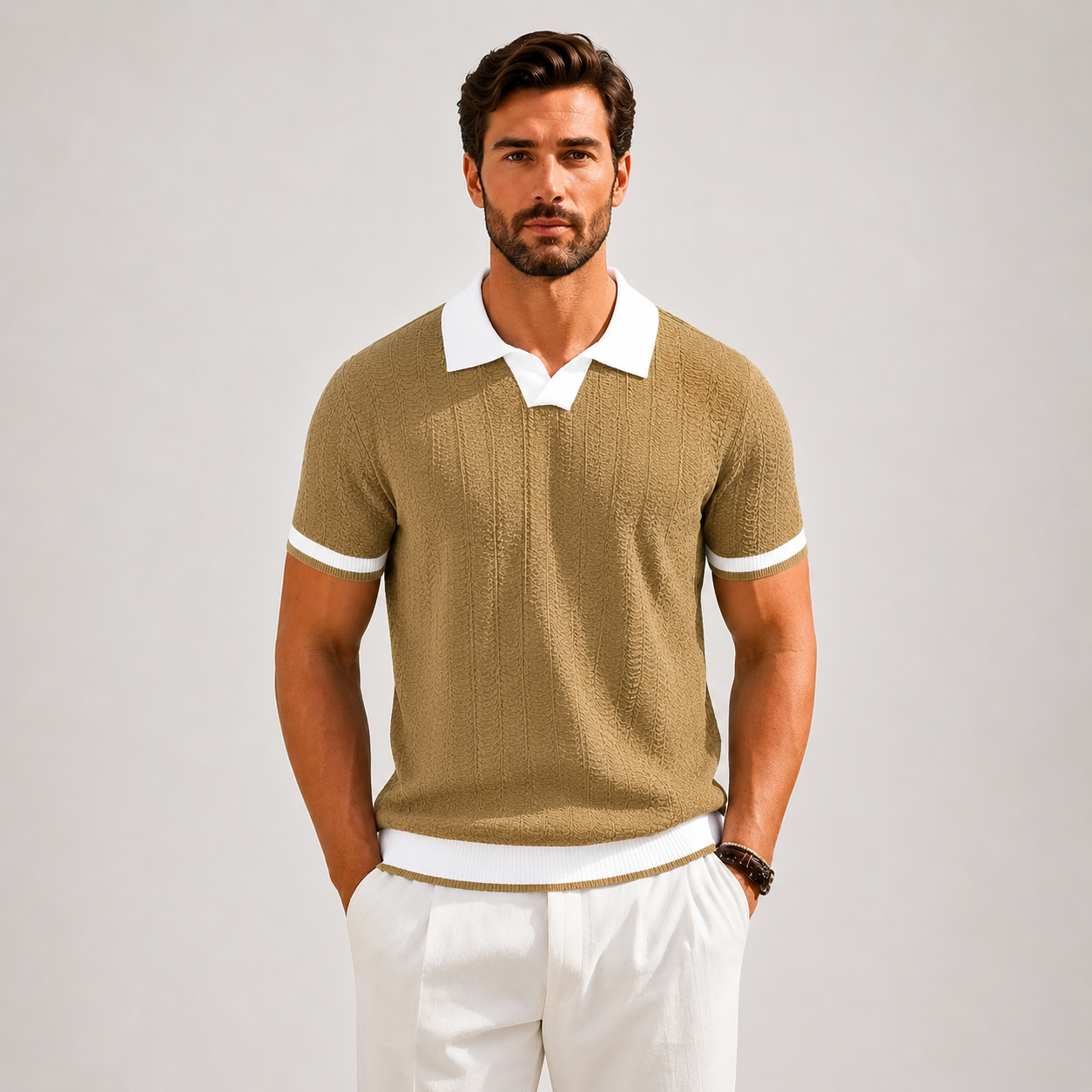 Stefano | Polo Knit Texture con Bordi a Contrasto