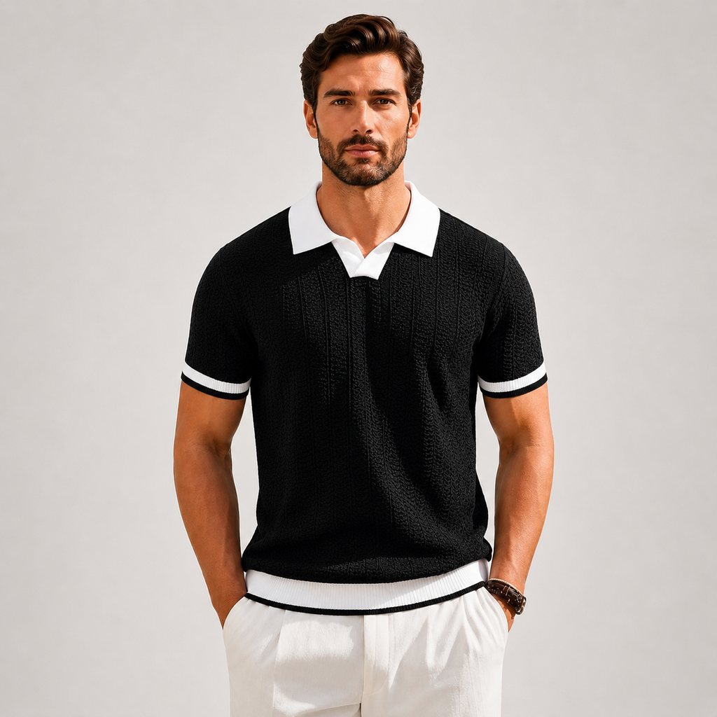 Stefano | Polo Knit Texture con Bordi a Contrasto