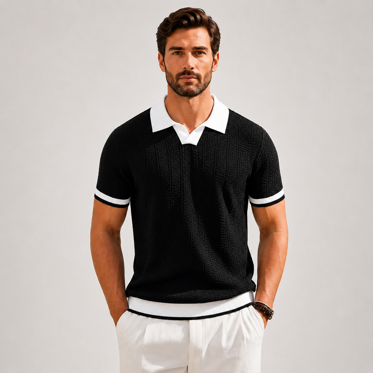 Stefano | Polo Knit Texture con Bordi a Contrasto