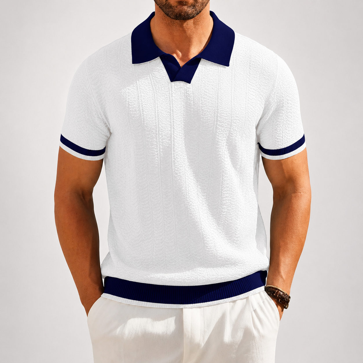 Stefano | Polo Knit Texture con Bordi a Contrasto