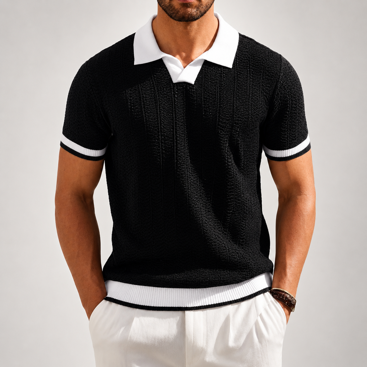 Stefano | Polo Knit Texture con Bordi a Contrasto