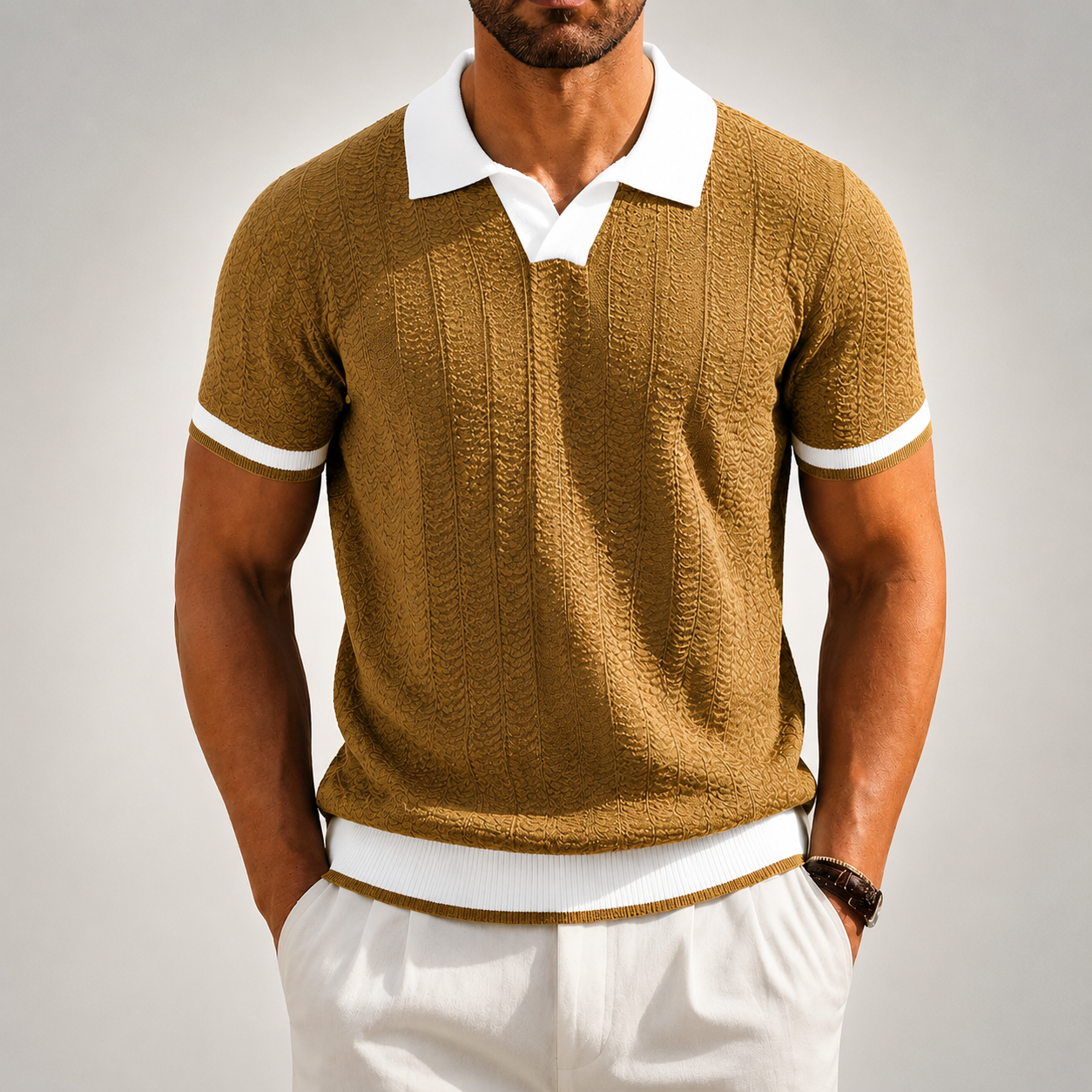 Stefano | Polo Knit Texture con Bordi a Contrasto