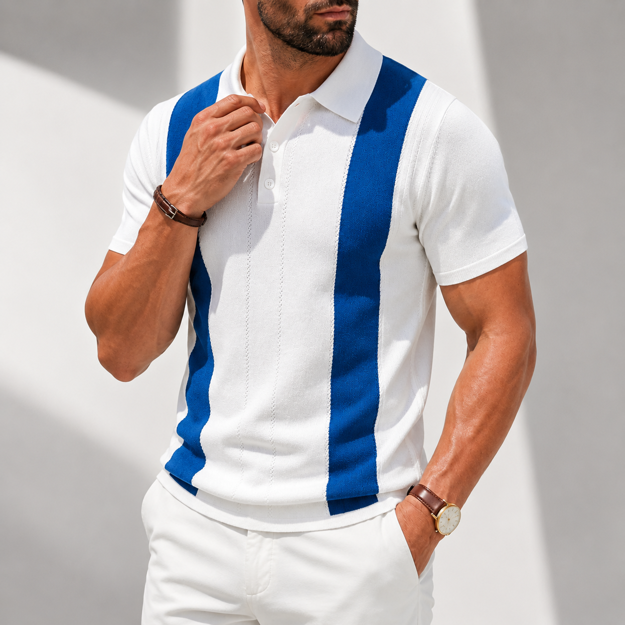 Roman | Polo Knit Righe Verticali Bicolore