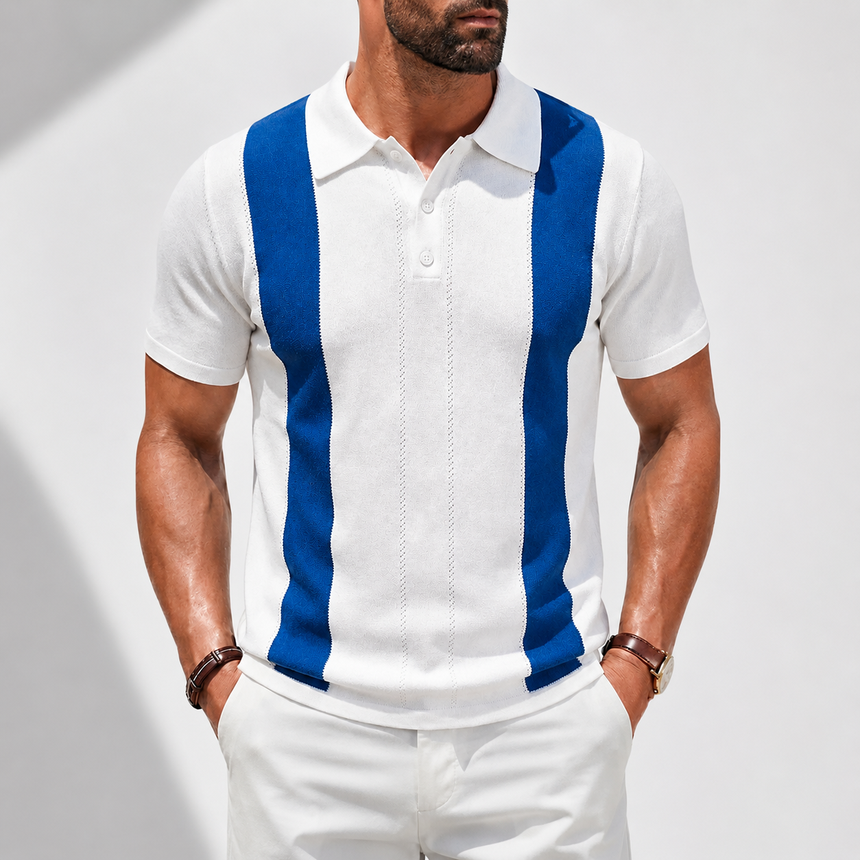 Roman | Polo Knit Righe Verticali Bicolore