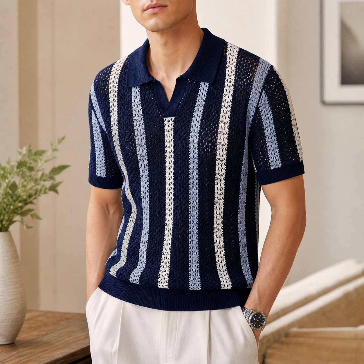 Capri | Polo Knit Traspirante a Righe