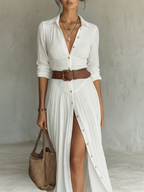 Robe Maxi Femme | Robe en lin à manches longues et col