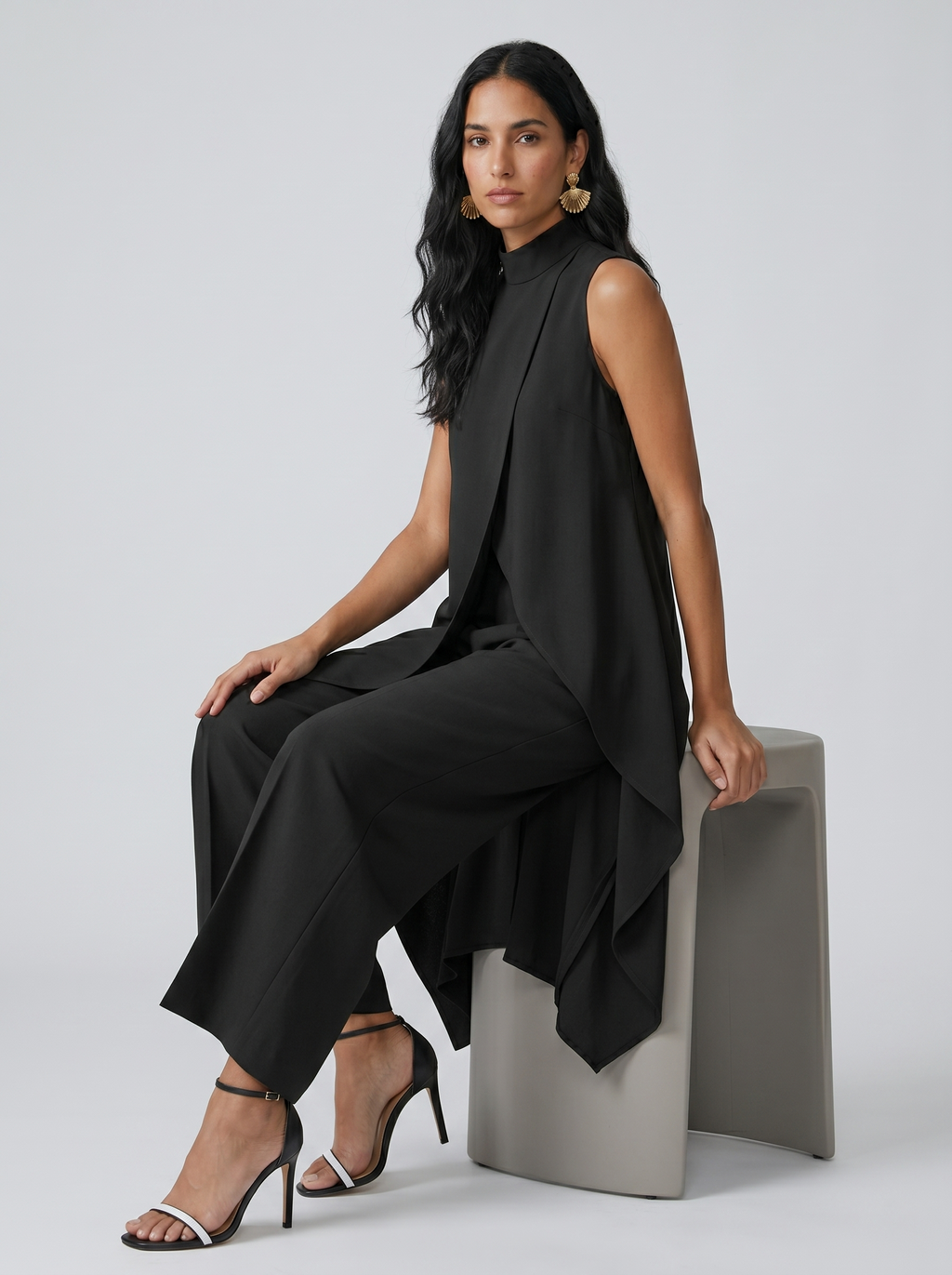 Sara | Completo Lungo Elegante Asimmetrico con Pantalone Ampio