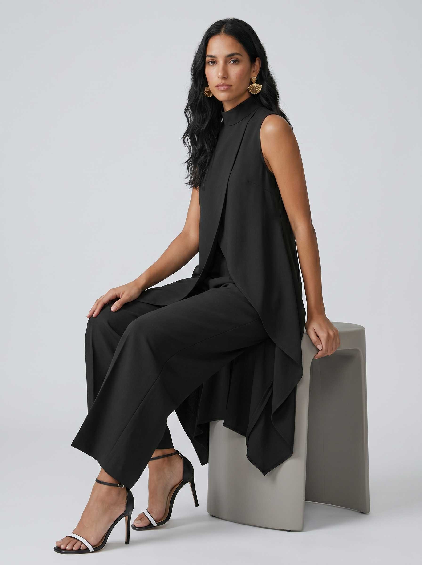 Sara | Completo Lungo Elegante Asimmetrico con Pantalone Ampio