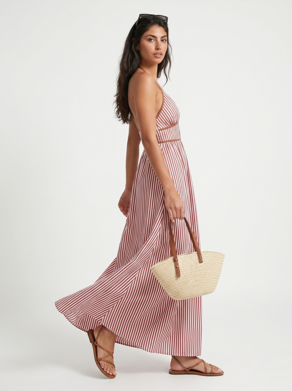Reme | Vestito Lungo Estivo con Scollo Halter e Righe Verticali