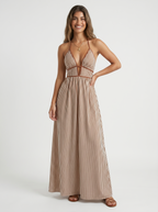 Reme | Vestito Lungo Estivo con Scollo Halter e Righe Verticali
