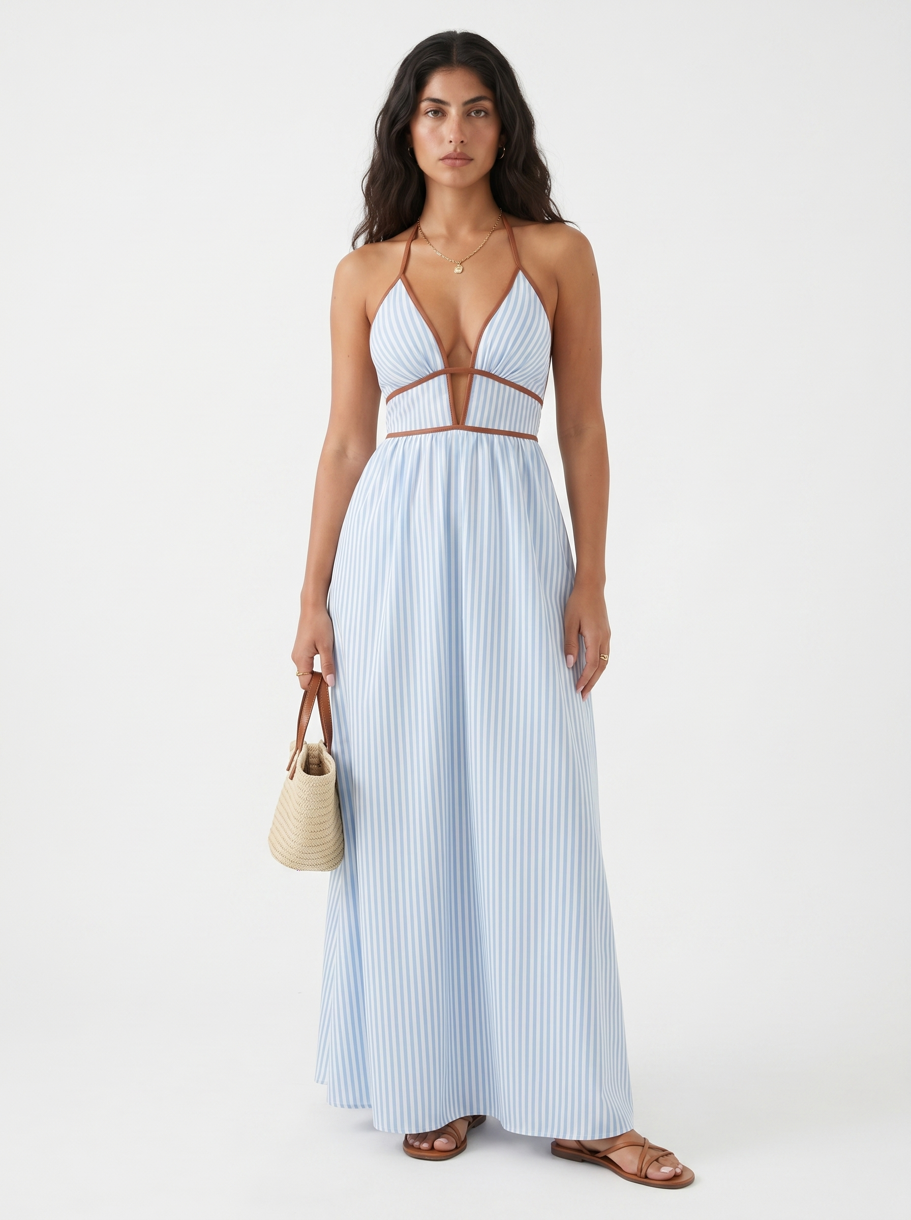 Reme | Vestito Lungo Estivo con Scollo Halter e Righe Verticali