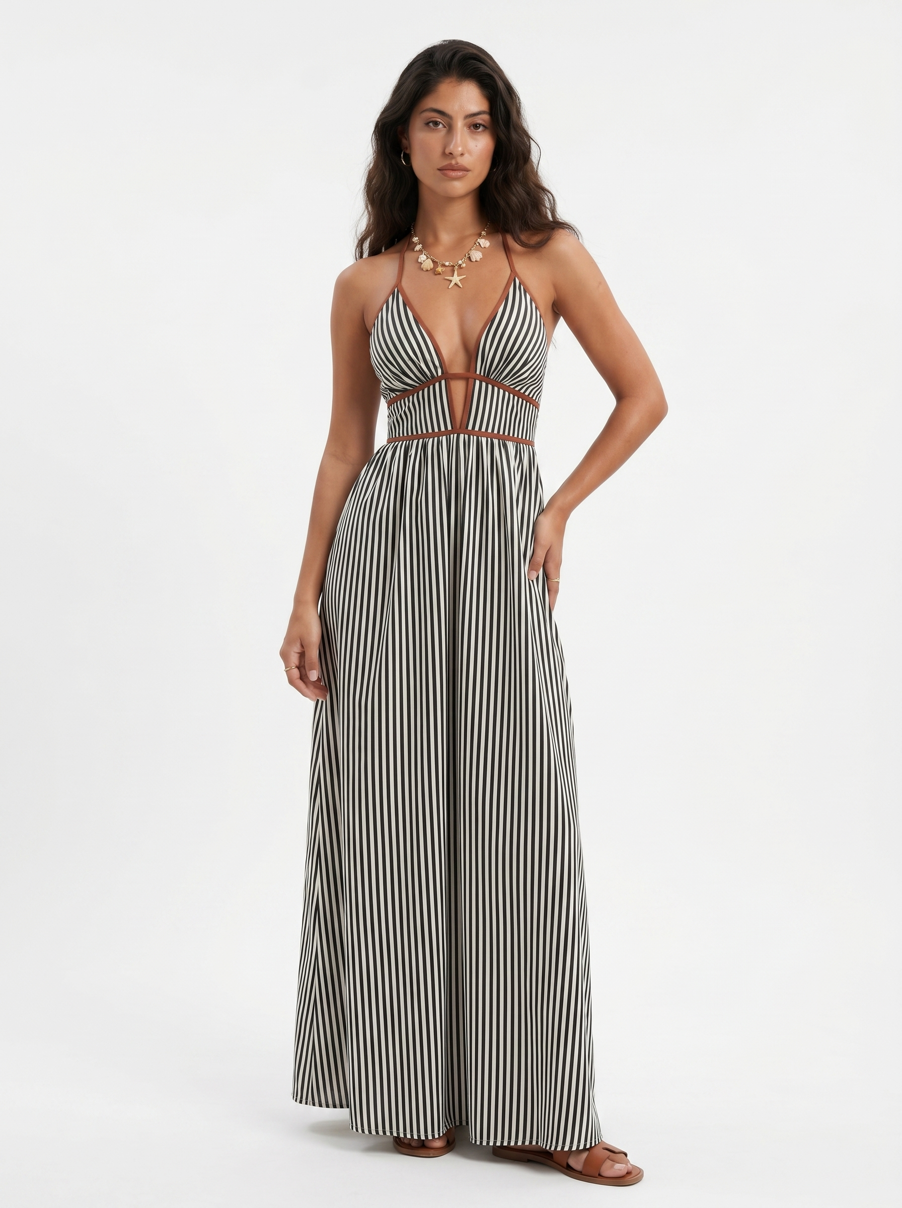 Reme | Vestito Lungo Estivo con Scollo Halter e Righe Verticali