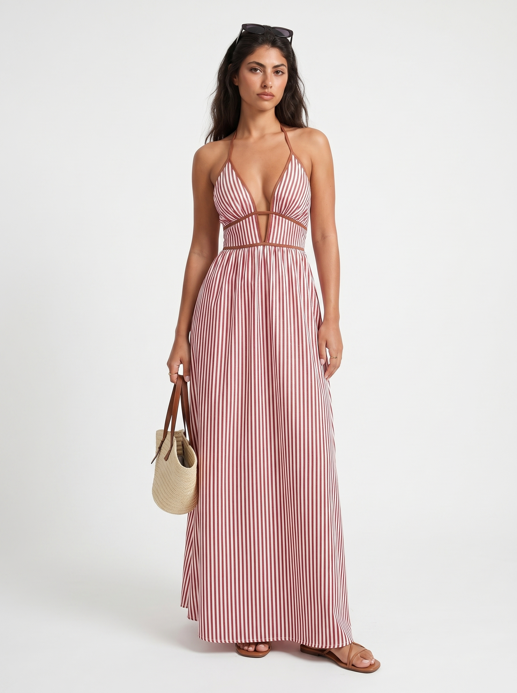 Reme | Vestito Lungo Estivo con Scollo Halter e Righe Verticali