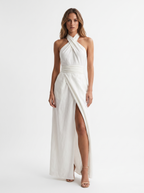 Malena | Vestito Lungo Elegante con Scollo Halter Incrociato