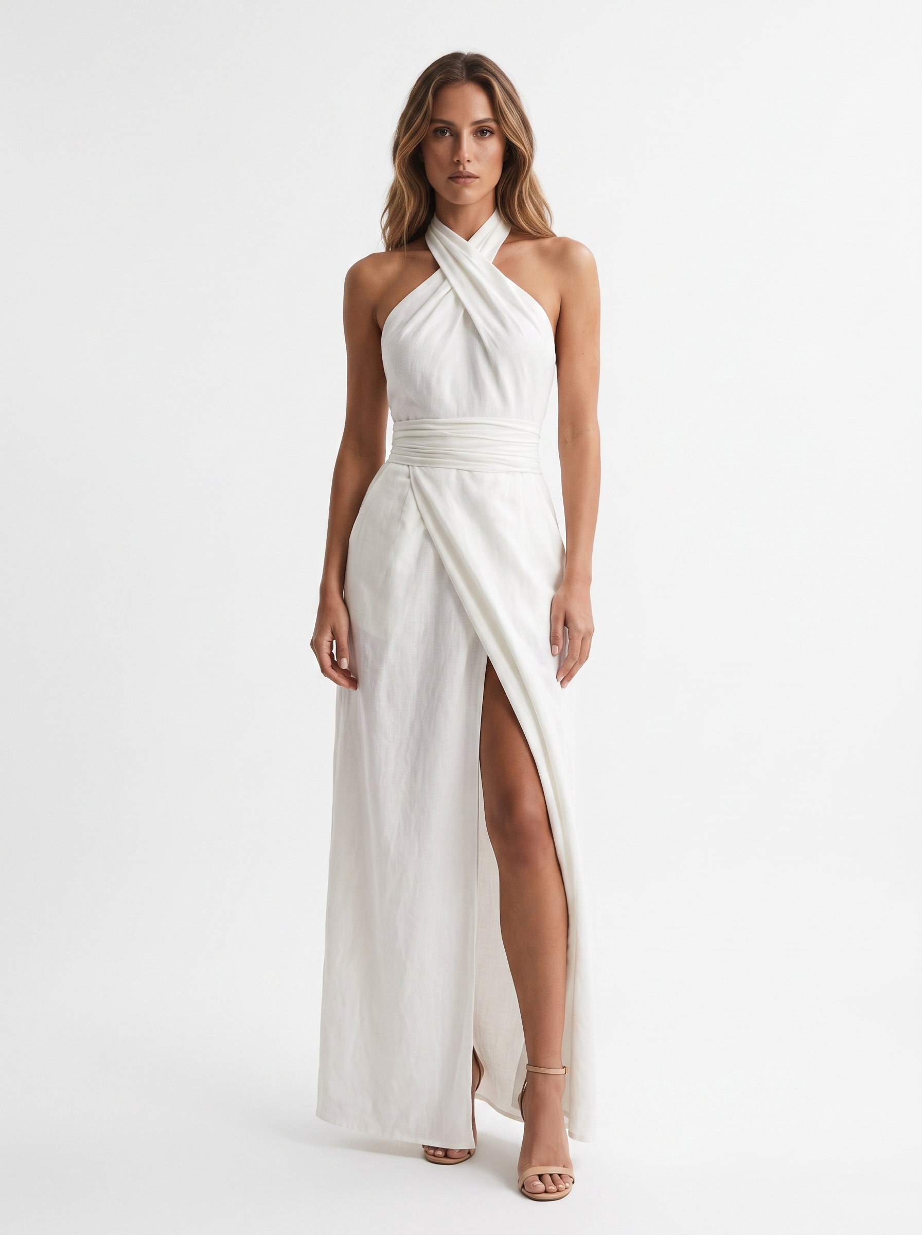 Malena | Vestito Lungo Elegante con Scollo Halter Incrociato