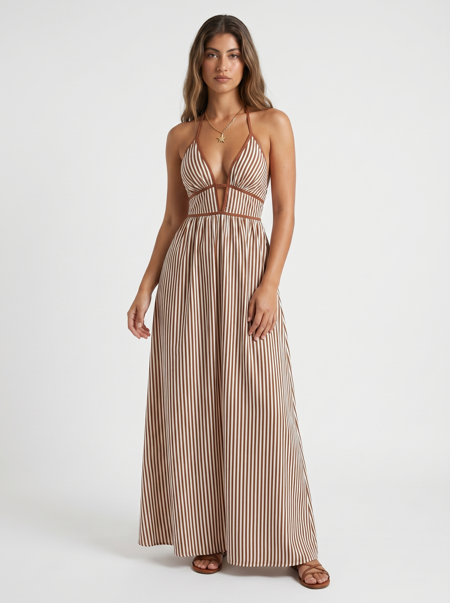 Reme | Vestito Lungo Estivo con Scollo Halter e Righe Verticali